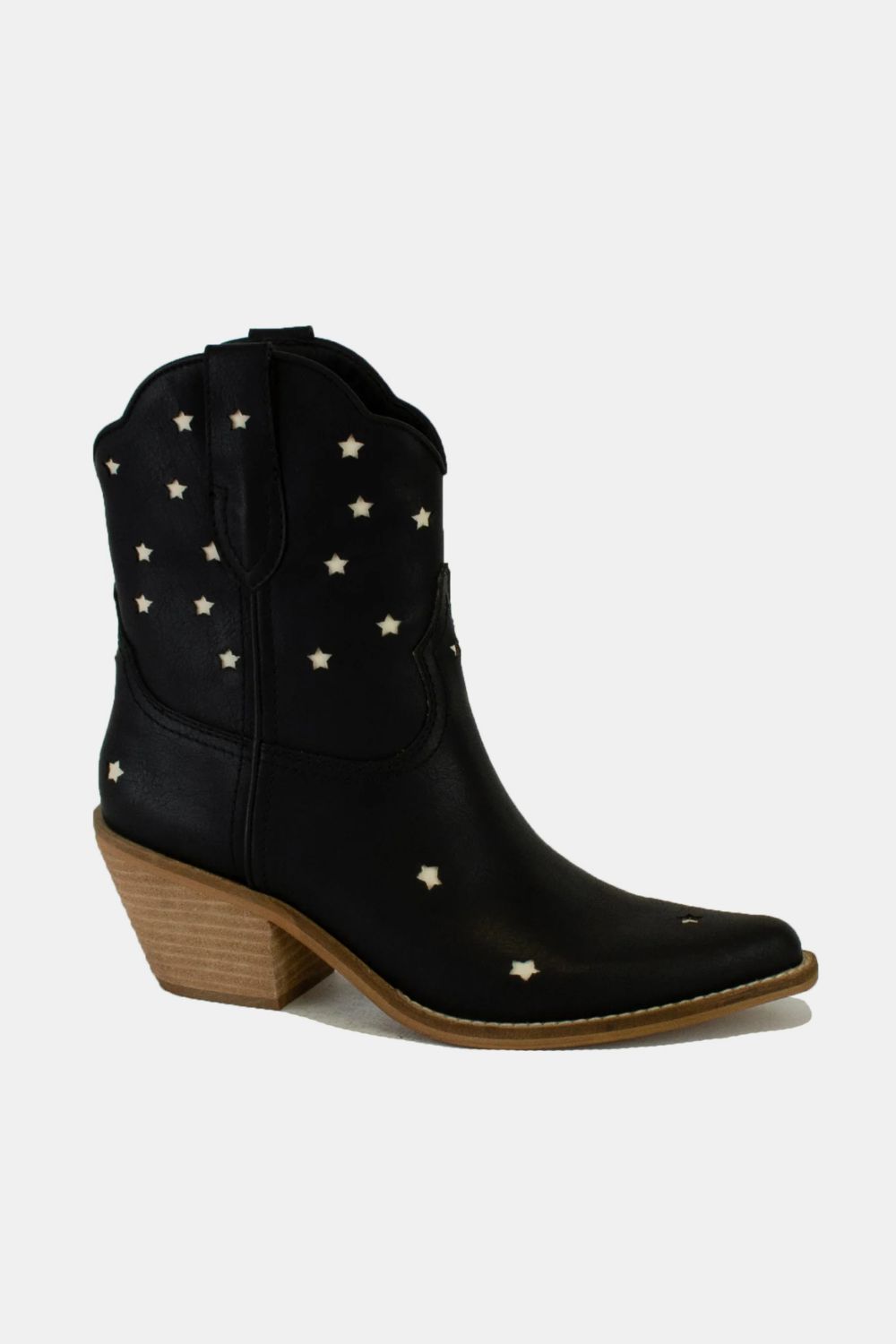 Beast Fashion Faux Leather Star-Shaped Cutouts Point Toe Boots - Sydney So Sweet