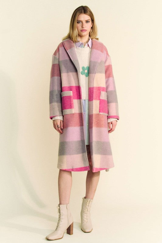 Davi & Dani Tied Color Block Collared Neck Coat - Sydney So Sweet