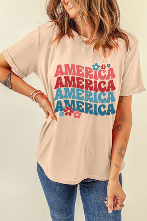 AMERICA Round Neck Short Sleeve T-Shirt - Sydney So Sweet