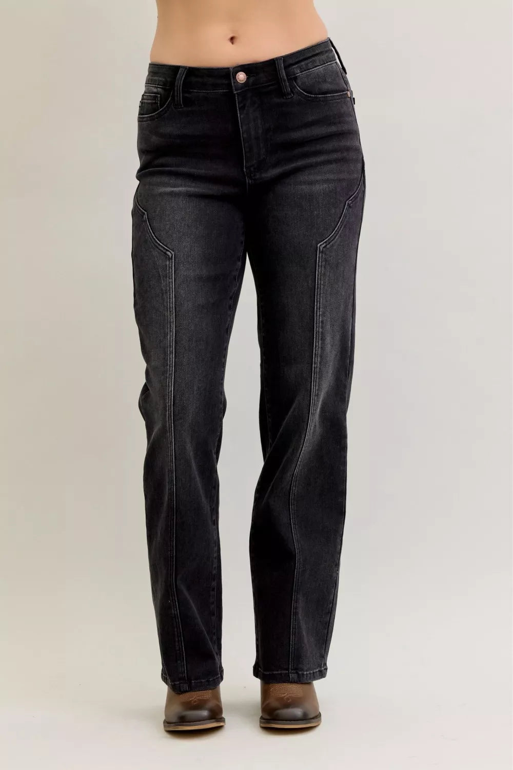 Judy Blue Mid Rise Straight Western Seam Detail Jeans - Sydney So Sweet
