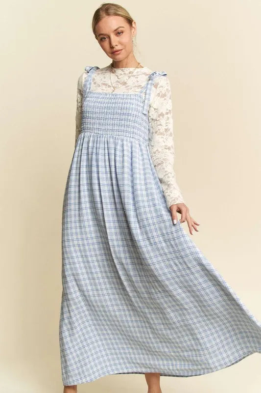 Davi & Dani Plaid Smocking Sleeveless Maxi Dress - Sydney So Sweet
