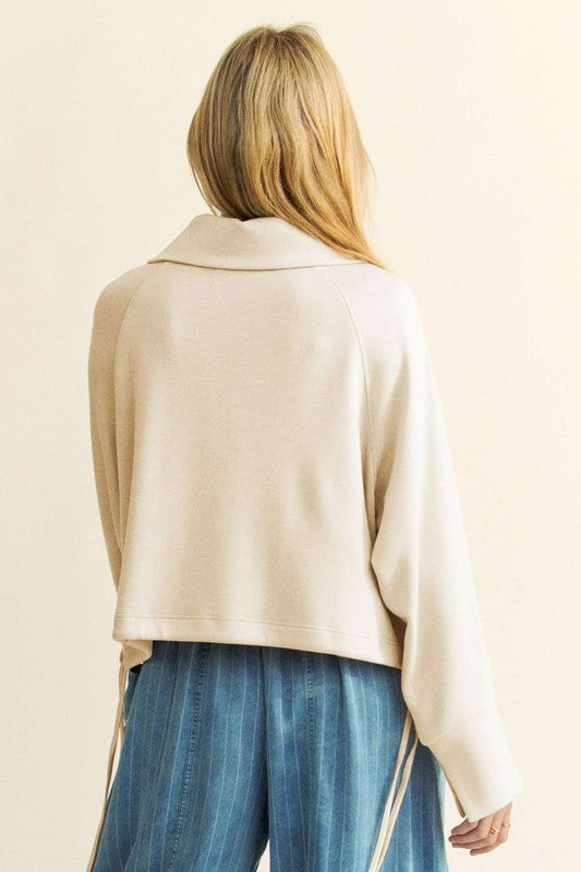 Davi & Dani Drawstring Hem Half Zip Raglan Sleeve Sweatshirt - Sydney So Sweet