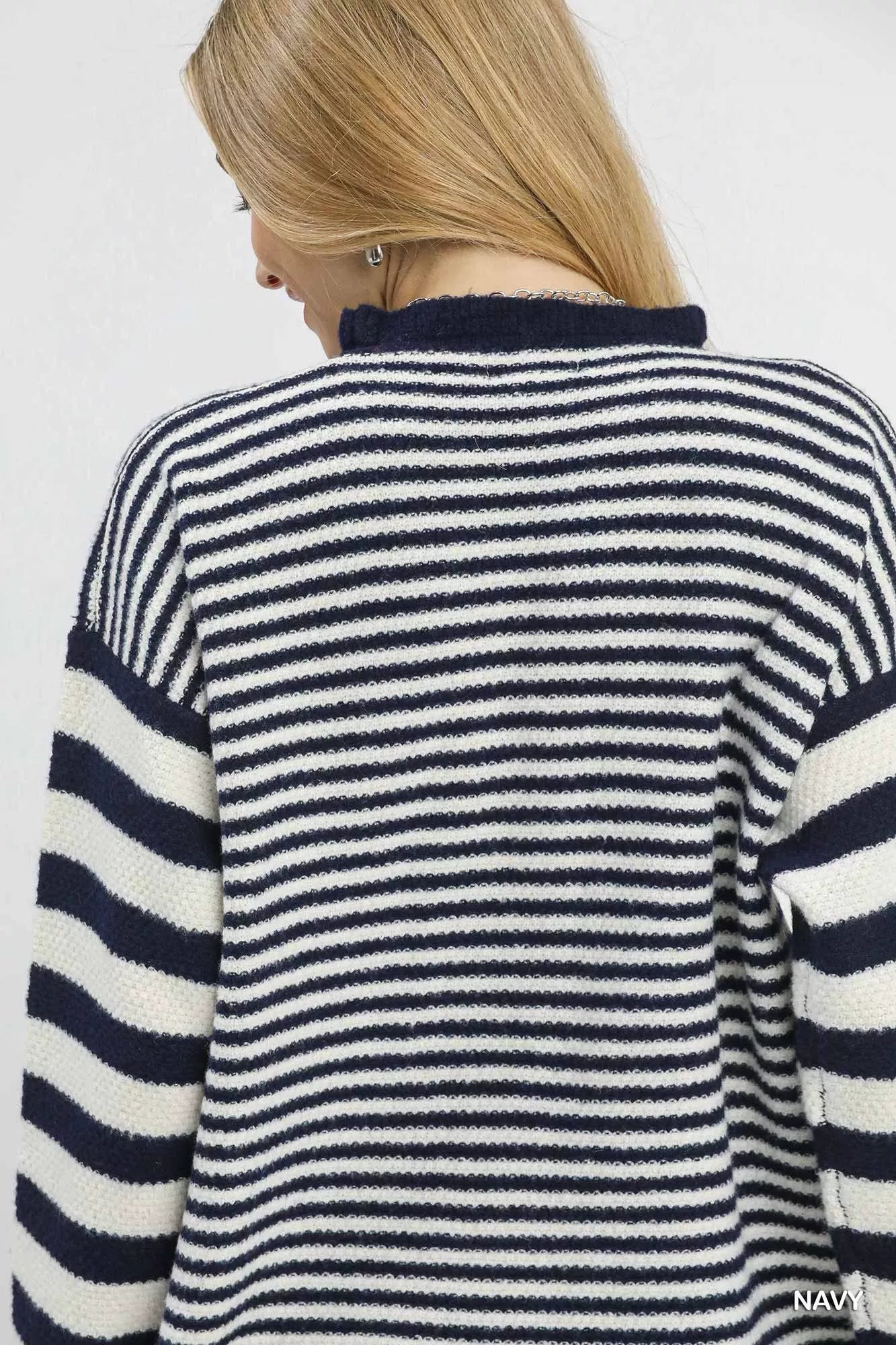 Umgee Ruffle Neck Stripe Sweater - Sydney So Sweet