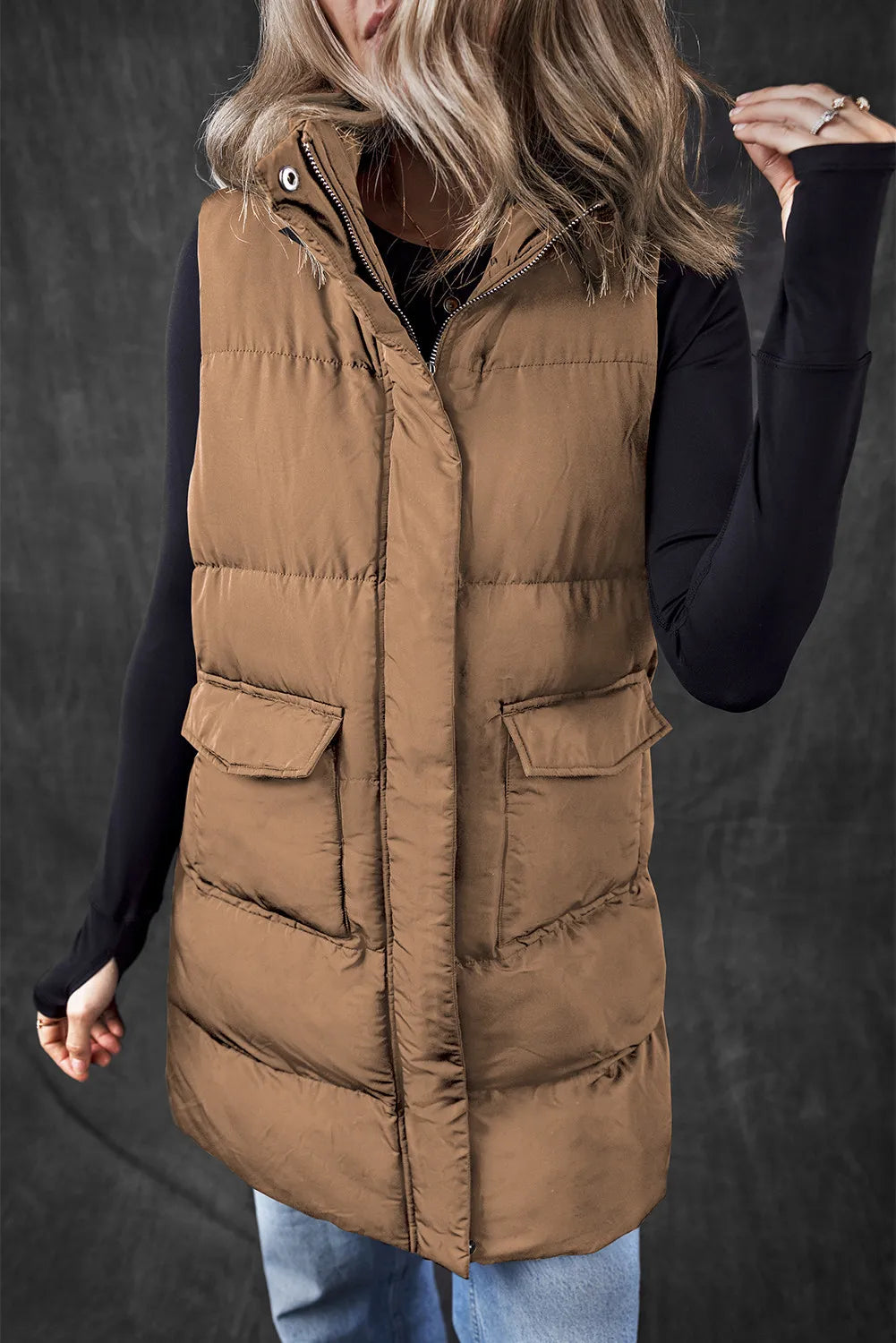 Pocketed Zip Up Vest Coat - Sydney So Sweet