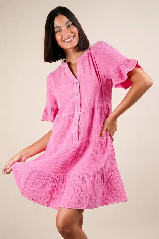 VERY J Plus Size Mineral Washed Woven Mini Dress - Sydney So Sweet