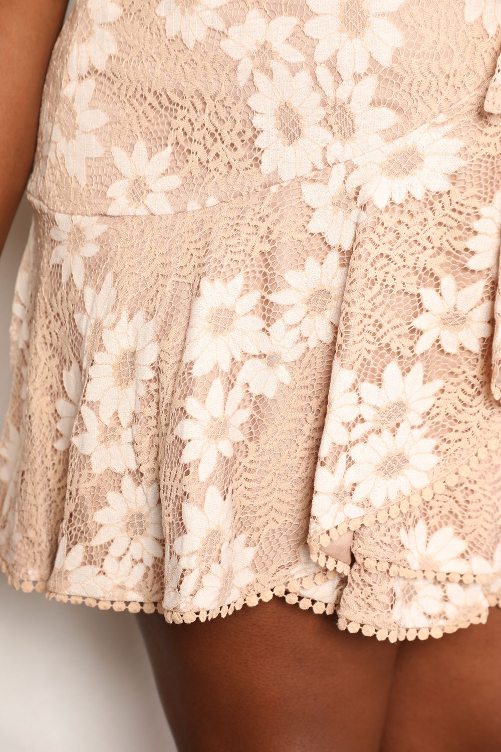 Double Take Floral Lace Pompom Detail Tie-Waist Flutter Sleeve Dress - Sydney So Sweet