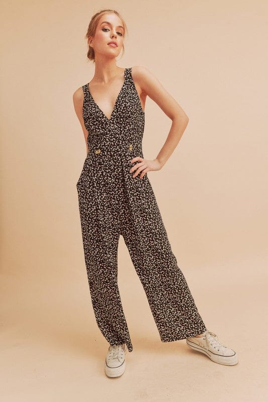 Aemi + Co Ditsy Floral Surplice Sleeveless Wide Leg Jumpsuit - Sydney So Sweet