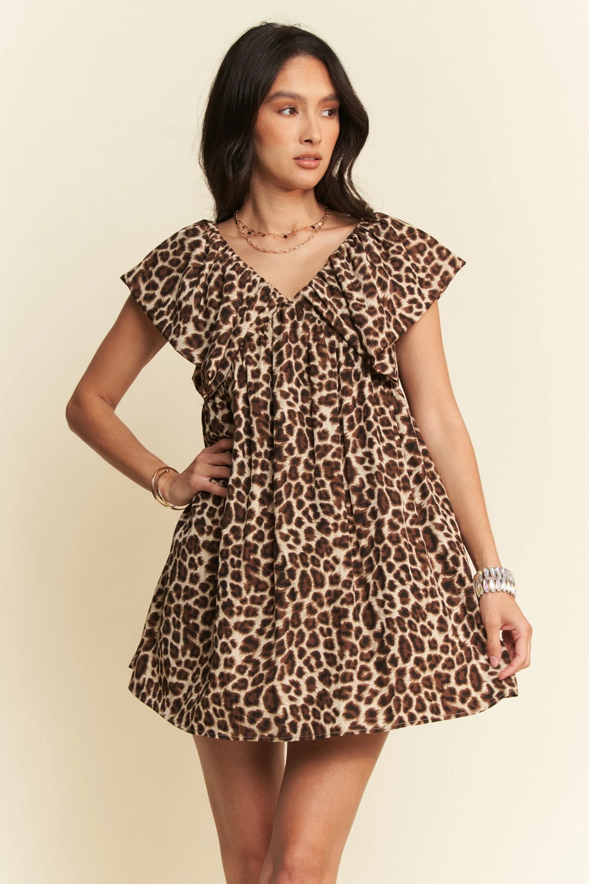 Davi & Dani Animal Printed Velvet Ribbon Mini Dress - Sydney So Sweet