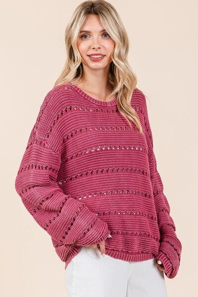 Mittoshop Openwork Round Neck Drop Shoulder Sweater - Sydney So Sweet