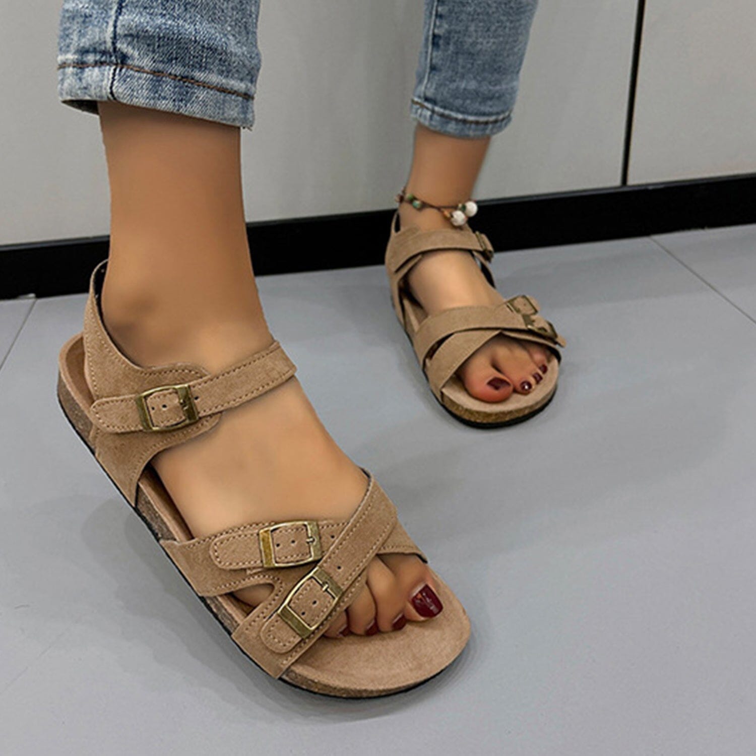 Open Toe Flat Buckle Sandals - Sydney So Sweet