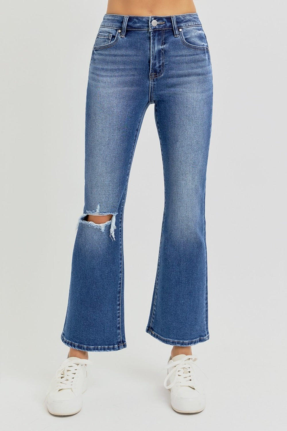 RISEN Full Size Distressed High Rise Crop Flare Jeans - Sydney So Sweet