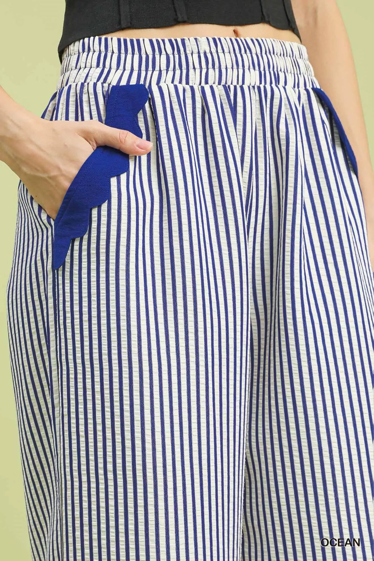 Umgee Stripe Scallop Hem Wide Leg Pants - Sydney So Sweet