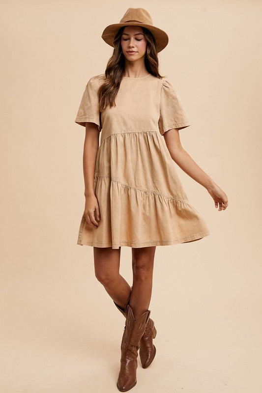 Annie Wear Mineral Washed Round Neck Short Sleeve Denim Dress - Sydney So Sweet