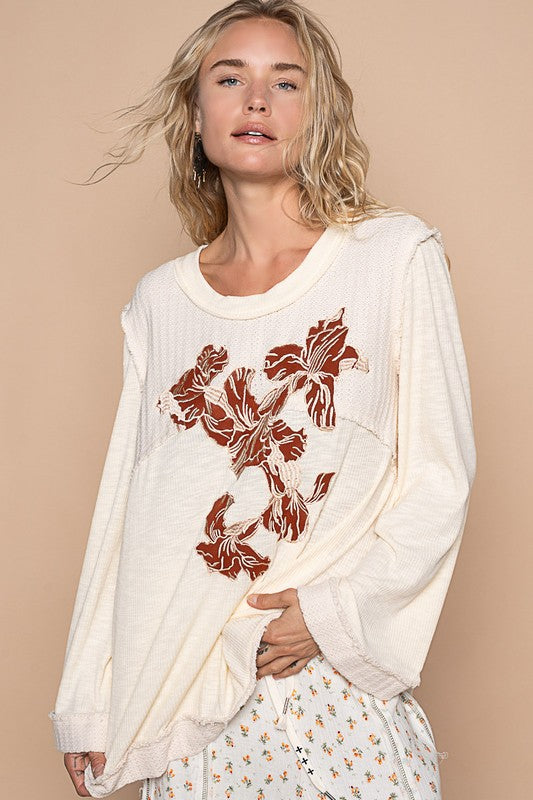 POL Embroidered Round Neck Long Sleeve Knit Top - Sydney So Sweet