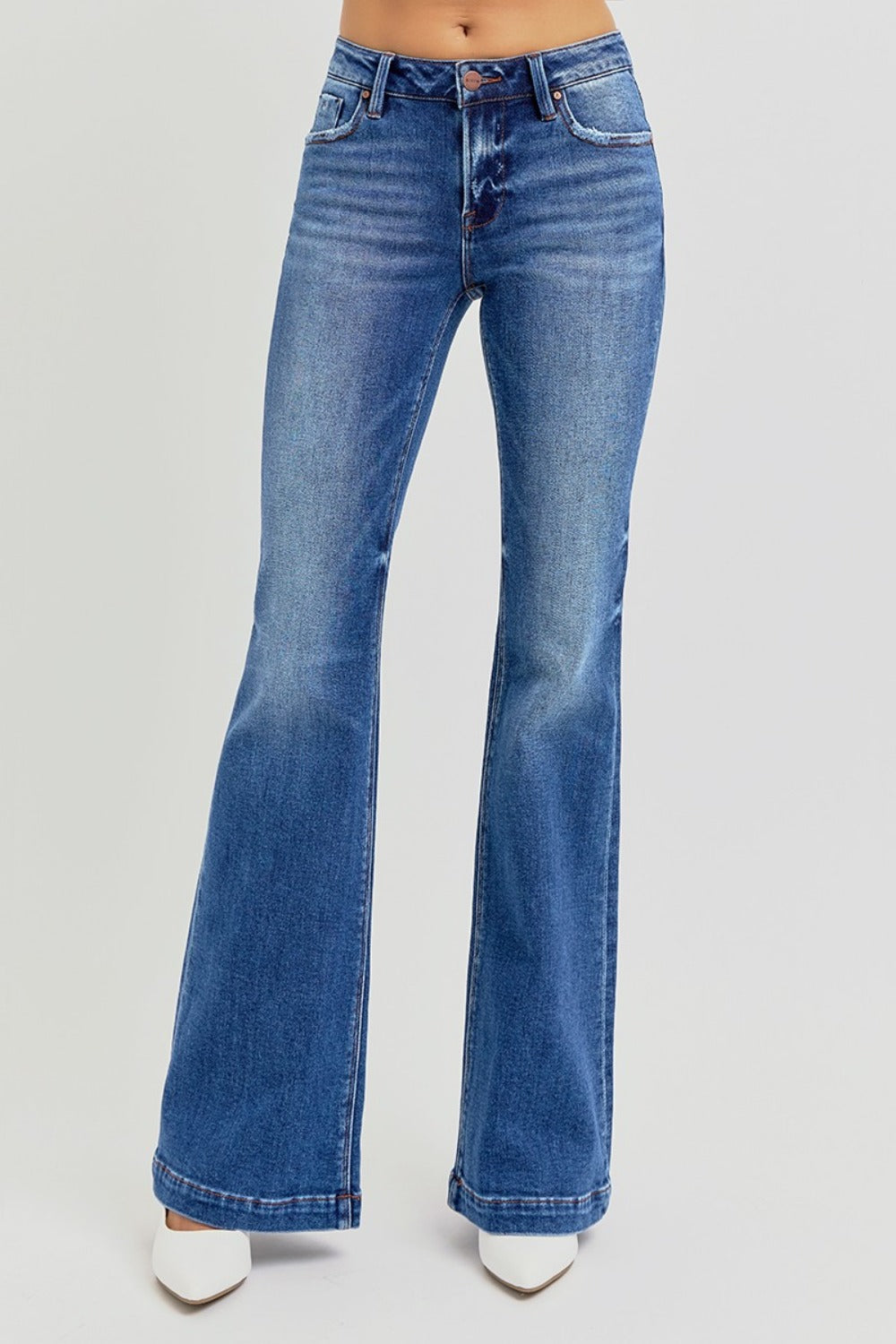 RISEN Full Size Low Rise Flare Jeans with Pockets - Sydney So Sweet