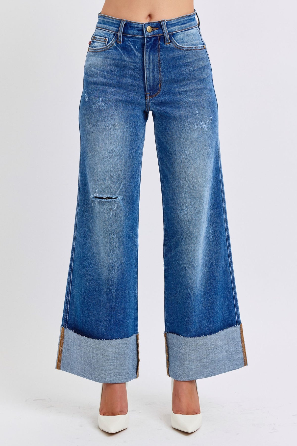 Judy Blue Full Size Distressed High Waist Wide Leg Jeans - Sydney So Sweet