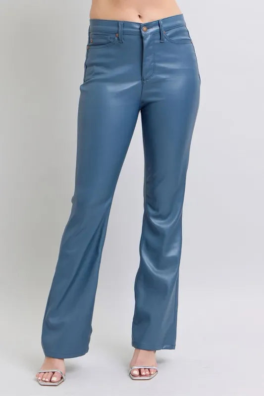 Judy Blue Full Size High Waist Tummy Control Faux Leather Bootcut Pants Plus Size - Sydney So Sweet