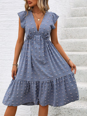 Swiss Dot V-Neck Cap Sleeve Dress - Sydney So Sweet