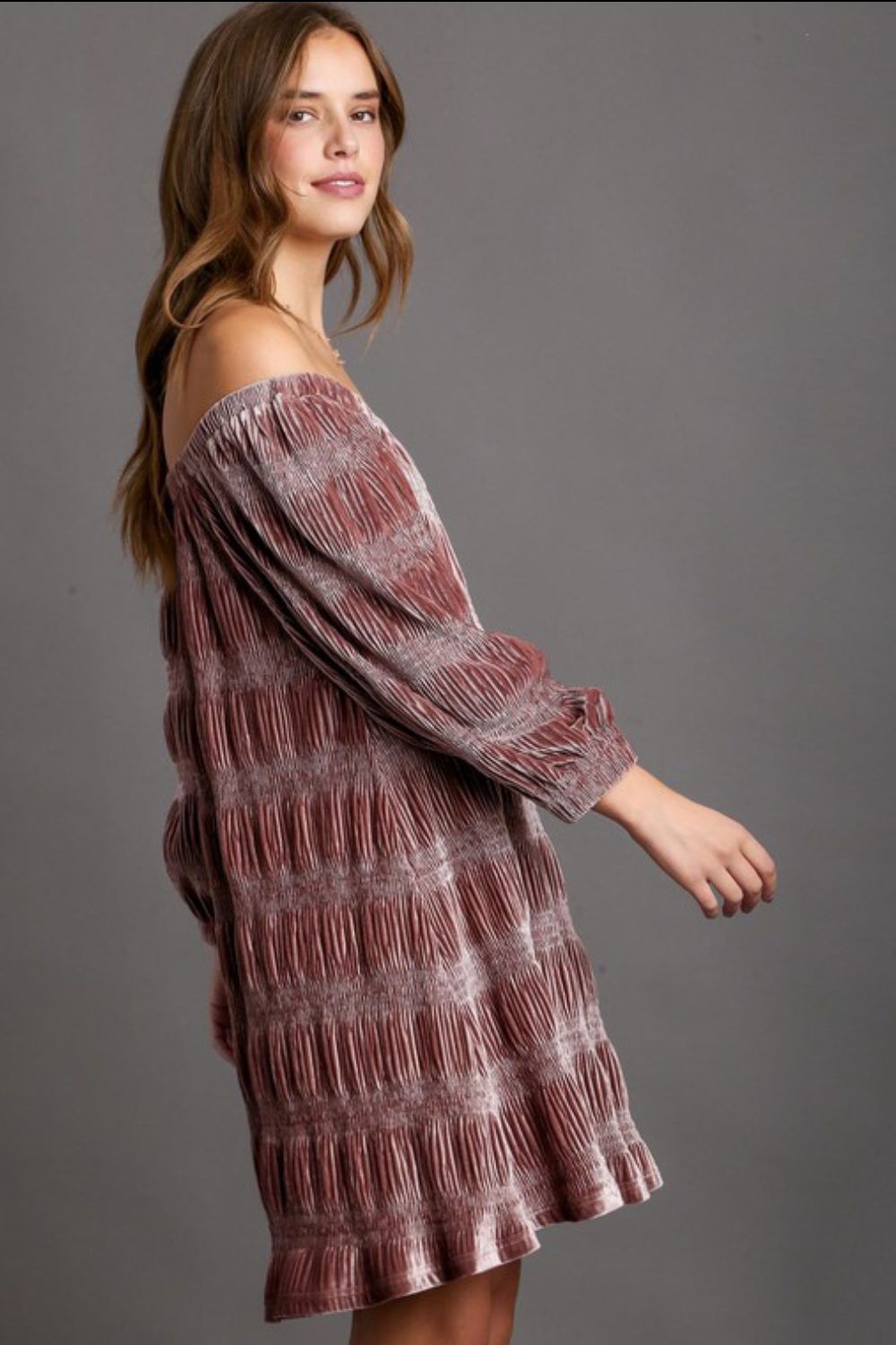 Umgee Off-Shoulder Balloon Sleeve Velvet Mini Dress - Sydney So Sweet