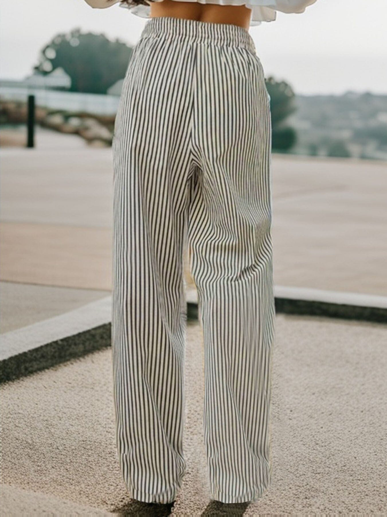 Drawstring Striped Elastic Waist Pants - Sydney So Sweet