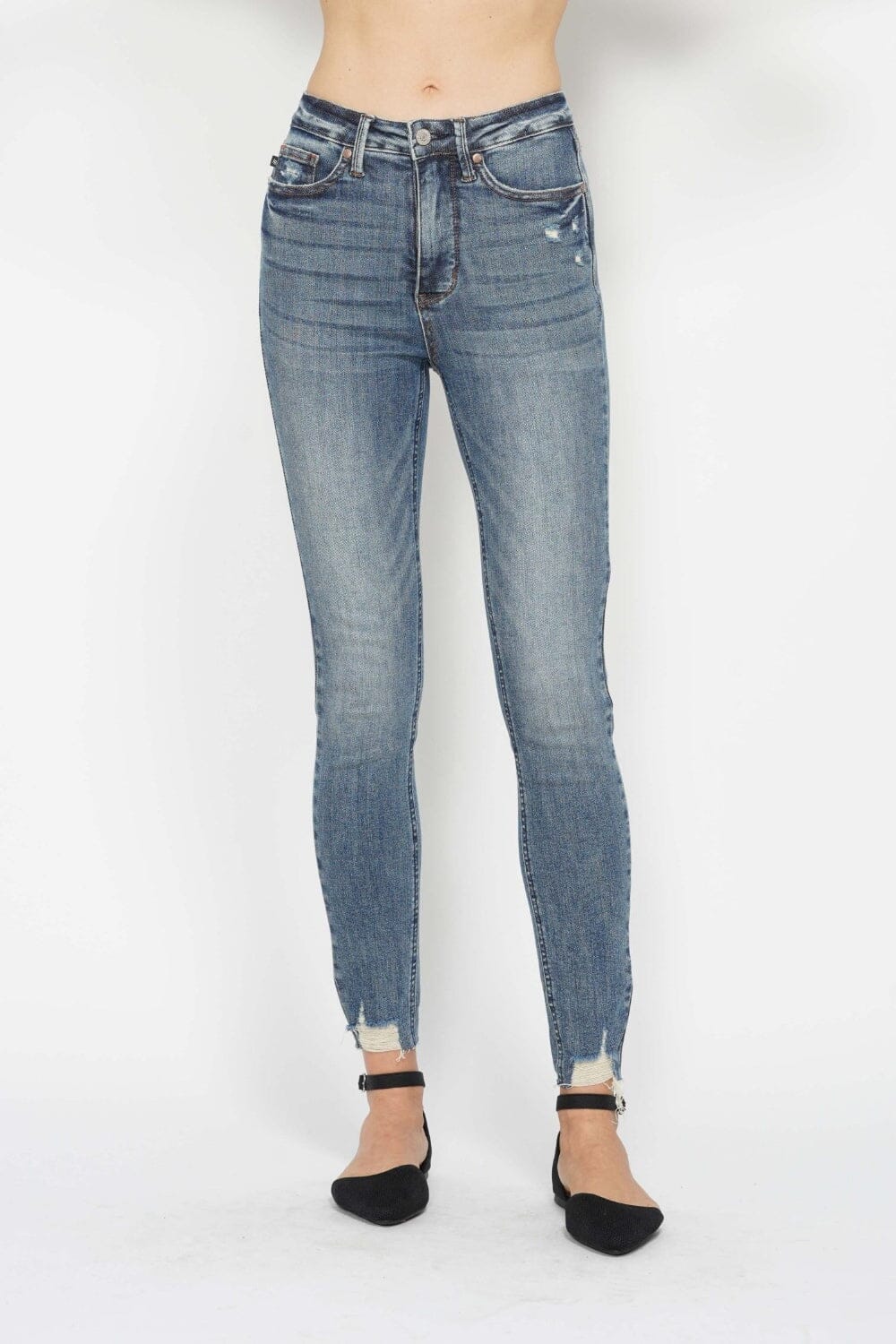 Judy Blue Full Size Tummy Control Vintage Wash Hem Destroy Skinny Jeans - Sydney So Sweet