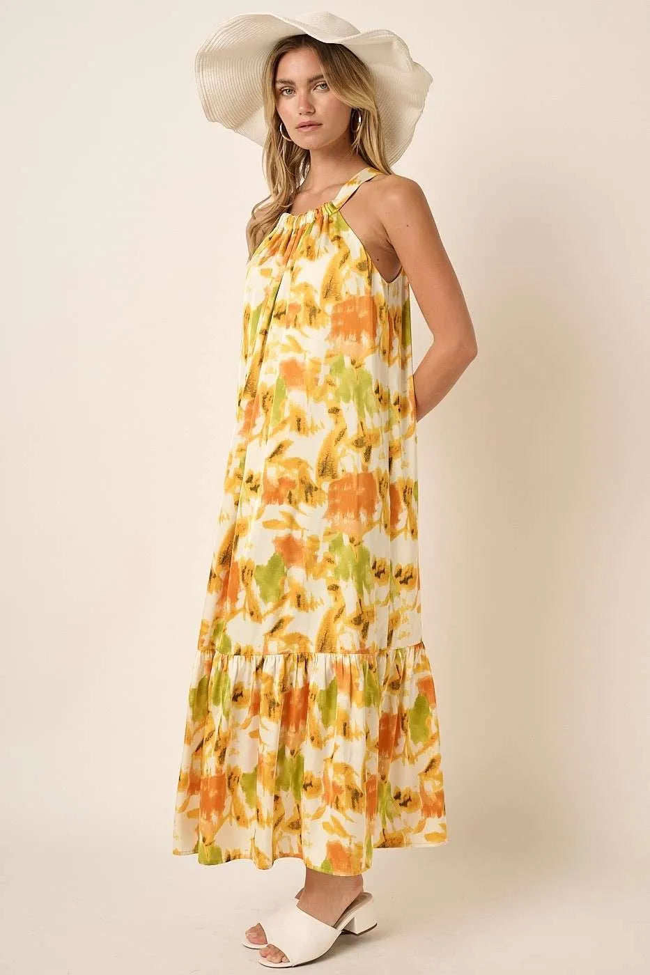 Mittoshop Watercolor Print Halter Neck Satin Maxi Dress - Sydney So Sweet