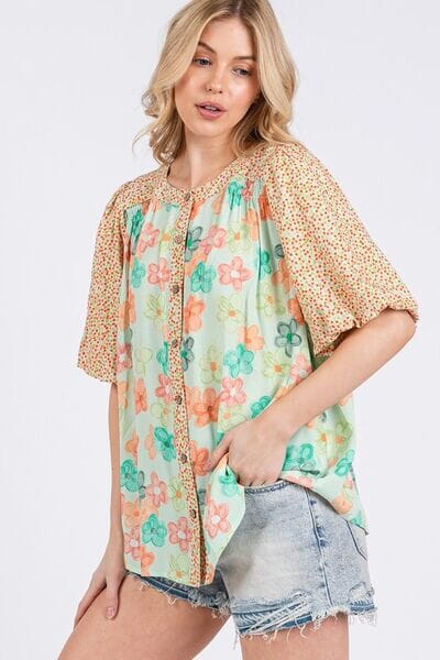 SAGE+FIG Button Down Bubble Sleeves Shirt - Sydney So Sweet