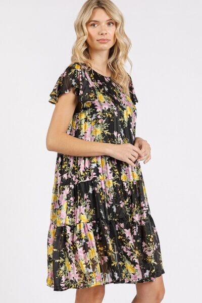 Mittoshop Flower Print Round Neck Flutter Sleeve Tiered Dress - Sydney So Sweet