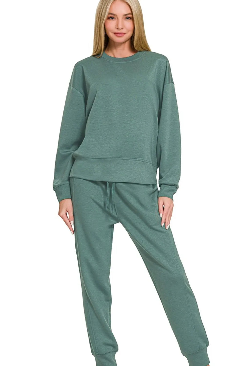 Zenana Scuba Crewneck Pullover & Joggers 2 Pieces Set - Sydney So Sweet