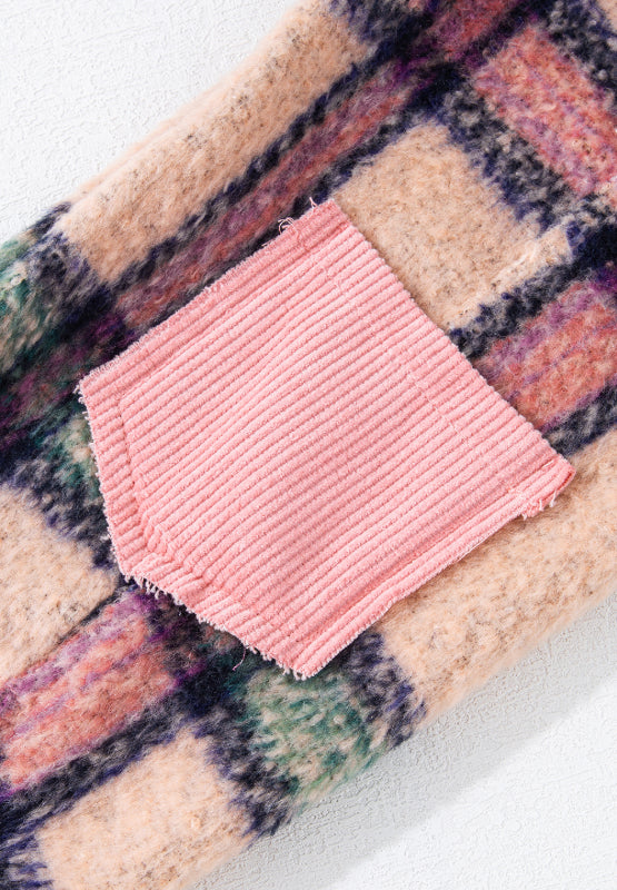 Fuzzy Plaid Corduroy Patchwork Shacket - Sydney So Sweet