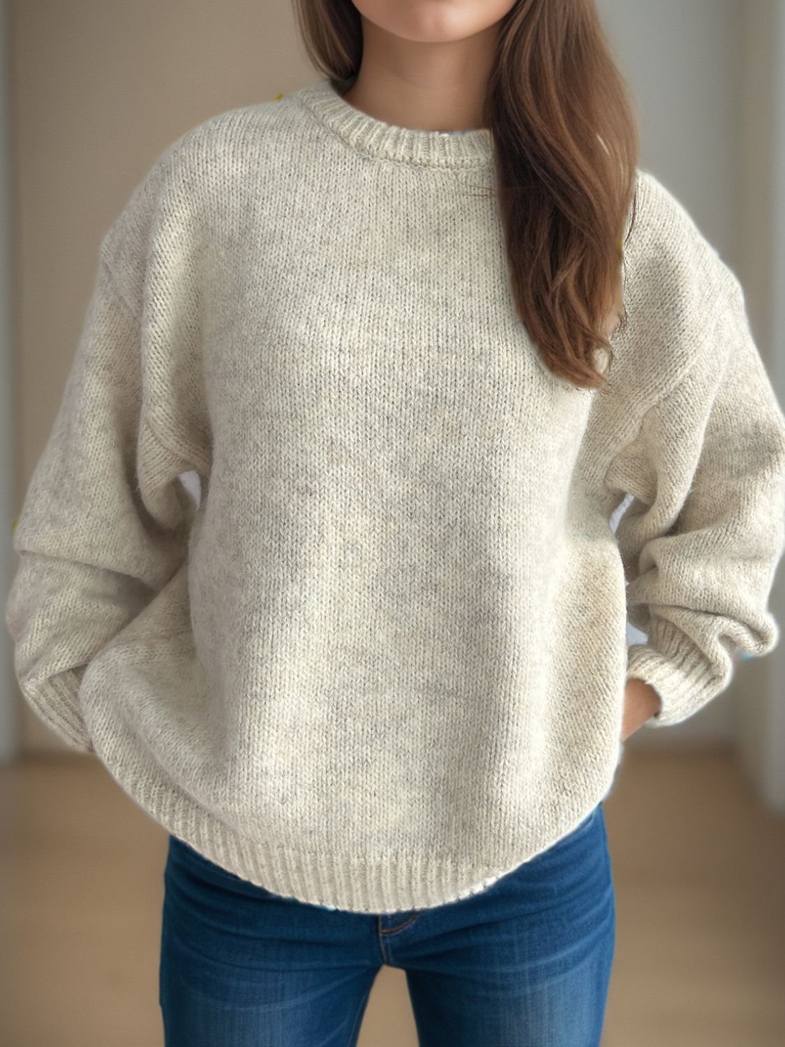 Round Neck Long Sleeve Sweater - Sydney So Sweet