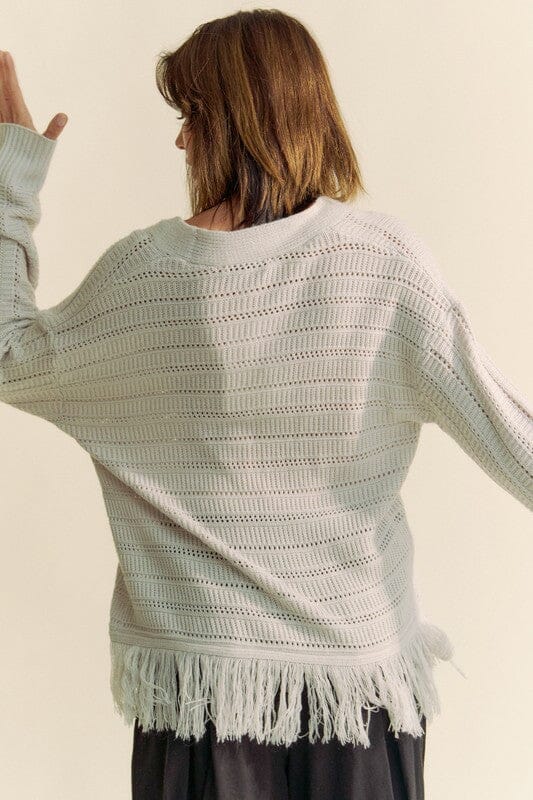 Davi & Dani Fringe V-Neck Button Up Long Sleeve Cardigan - Sydney So Sweet