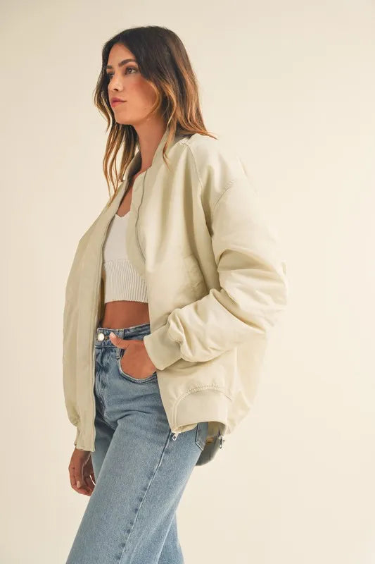 MABLE Back Ruched Utiltiy Bomber Jacket - Sydney So Sweet