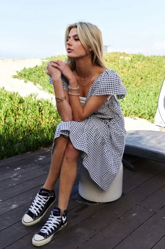 Davi & Dani Jacquard V-Neck Flutter Cap Sleeve Tiered Dress - Sydney So Sweet