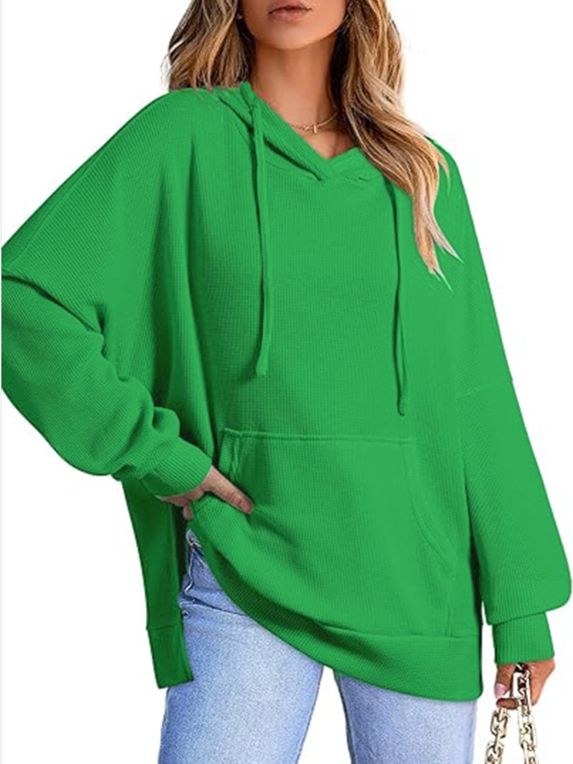 Drawstring Slit Long Sleeve Hoodie - Sydney So Sweet