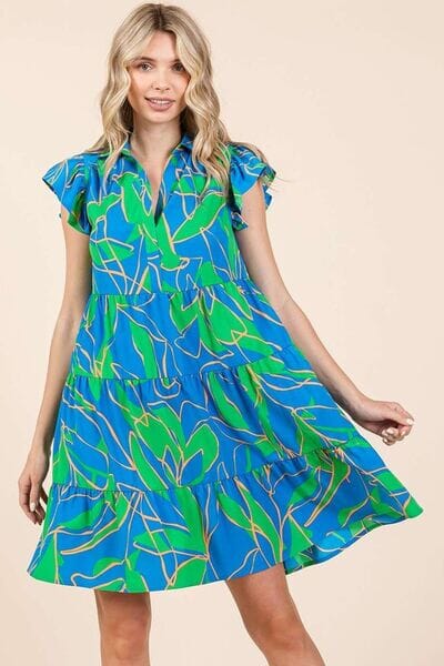 Mittoshop Leaf Print Ruffle Sleeve Tiered Mini Dress - Sydney So Sweet