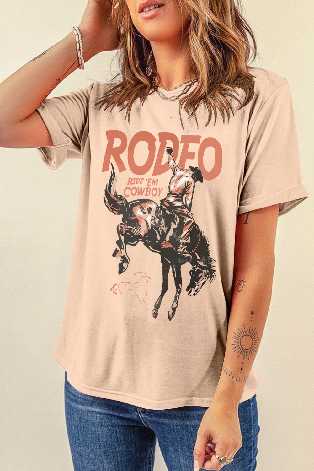 Cowboy Graphic Round Neck Short Sleeve T-Shirt - Sydney So Sweet