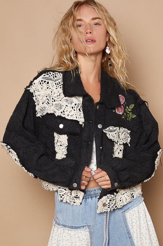 POL Crochet Patch Embroidered Button Up Jacket - Sydney So Sweet