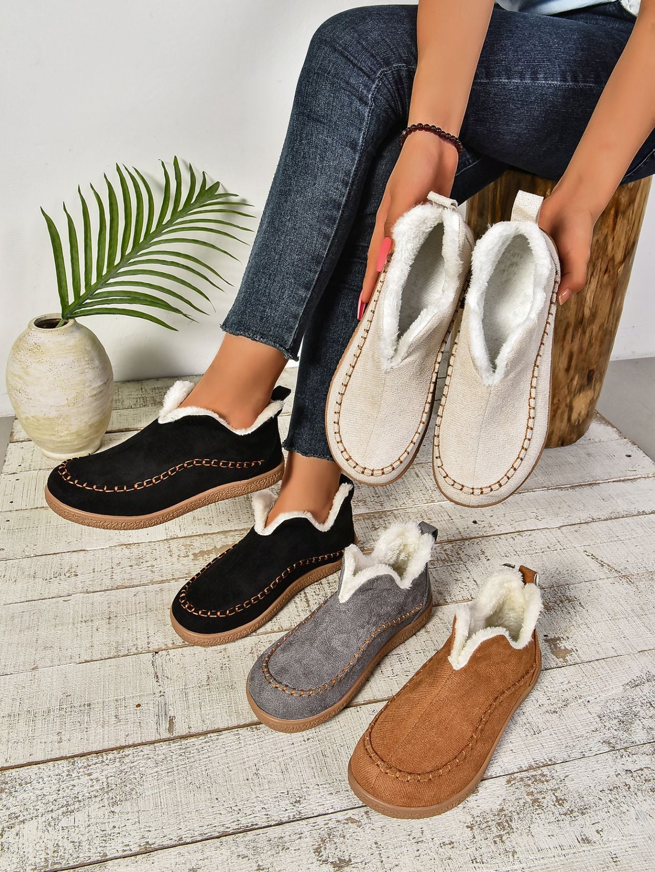 Faux Fur Round Toe Flat Sneakers - Sydney So Sweet