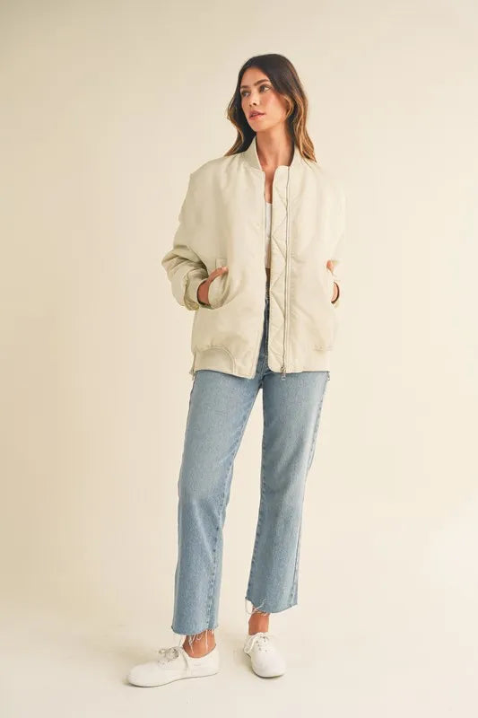 MABLE Back Ruched Utiltiy Bomber Jacket - Sydney So Sweet