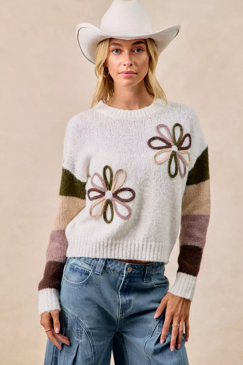 BiBi Flower Color Block Sweater - Sydney So Sweet