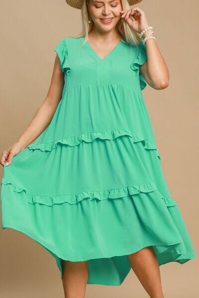 Umgee Full Size Ruffle Tiered Cap Sleeve Midi Dress Plus Size - Sydney So Sweet