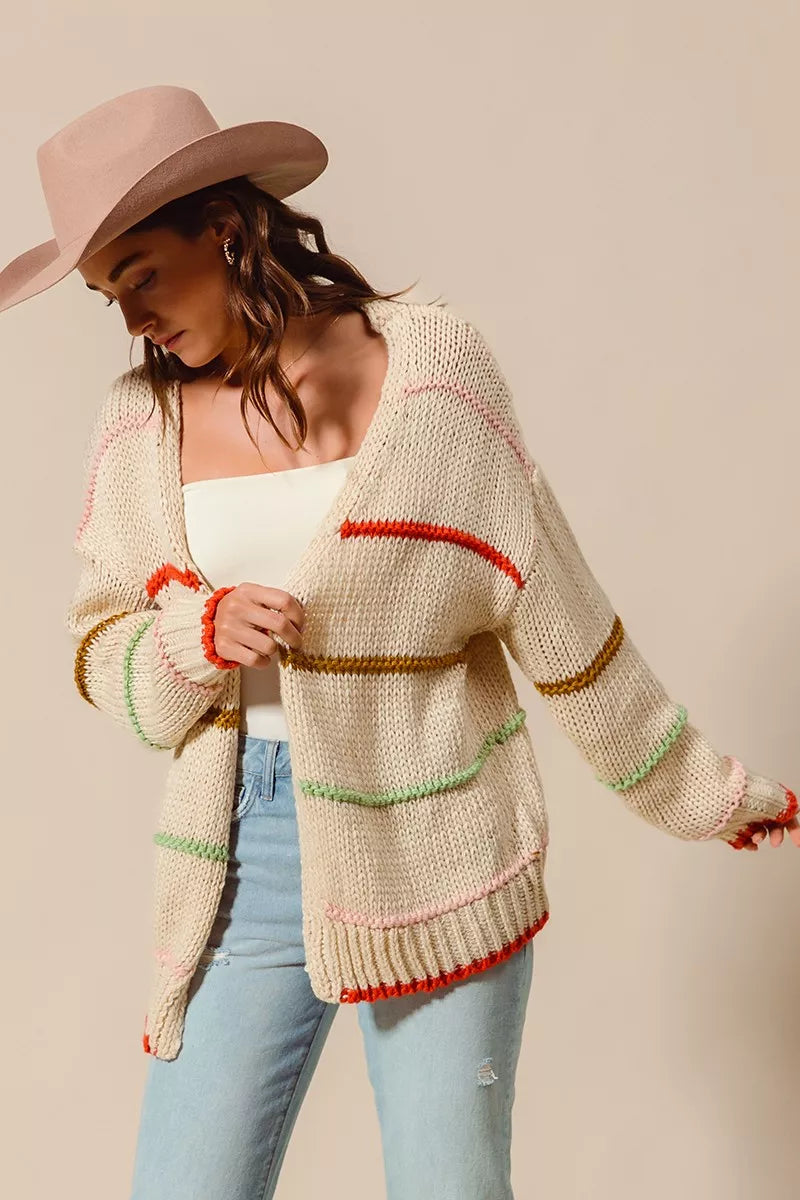SO ME Loose Fit Multi Stripe Open Front Cardigan - Sydney So Sweet