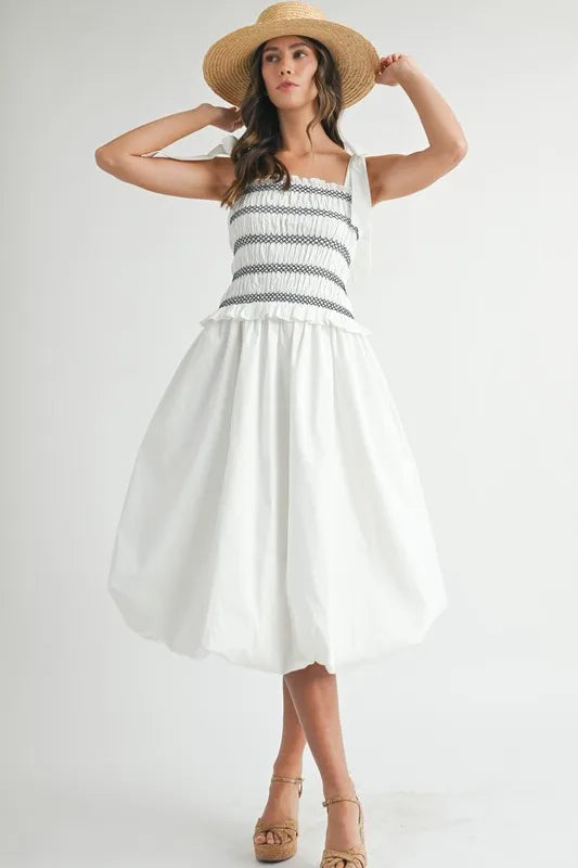 MABLE Smocked Bodice Bubble Midi Dress - Sydney So Sweet