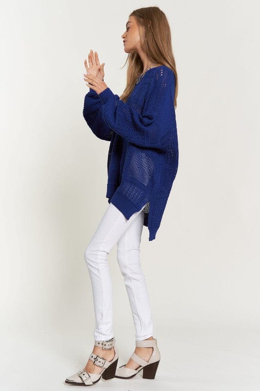 Davi & Dani Openwork Side Slit Drop Shoulder Knit Cover Up - Sydney So Sweet