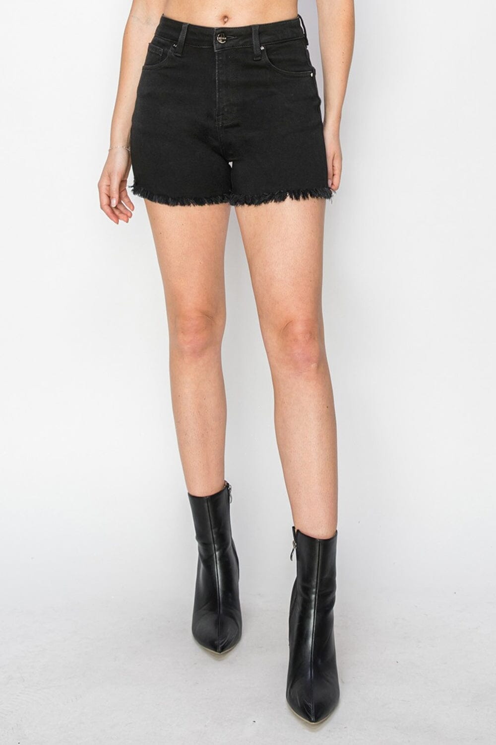 RISEN Full Size High Waist Raw Hem Denim Shorts - Sydney So Sweet