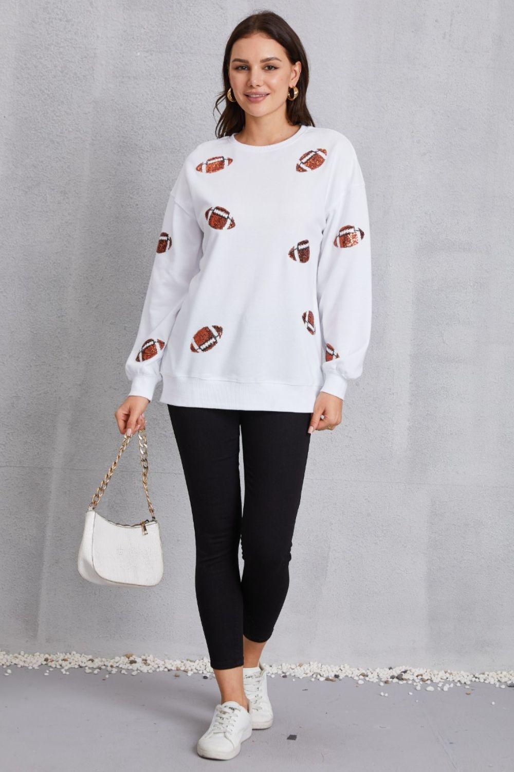 Football Sequin Patch Long Sleeve Sweatshirt - Sydney So Sweet