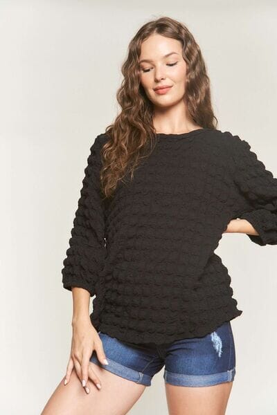 ADORA Bubble Texture Round Neck Blouse - Sydney So Sweet