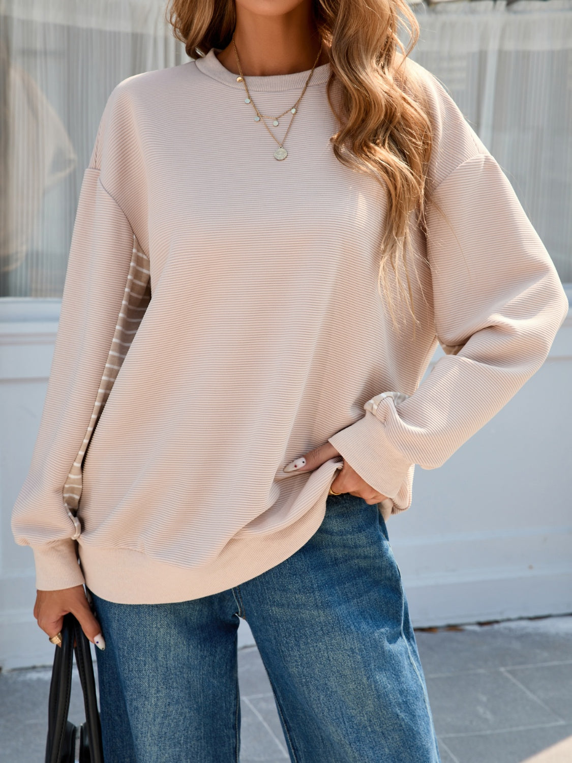 Striped Patchwork Long Sleeve Sweatshirt - Sydney So Sweet