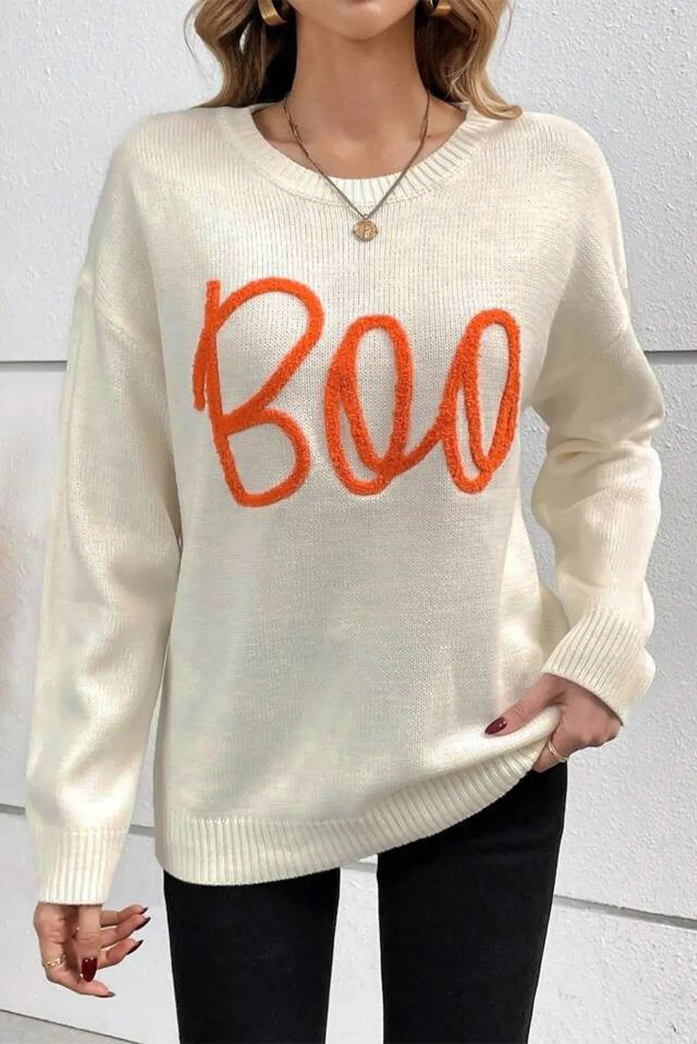 BOO Round Neck Long Sleeve Sweater - Sydney So Sweet